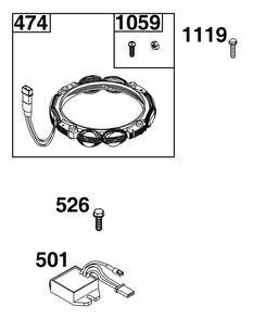 Alternator Group Diagram and Parts List for 44N677-0064-B5 400000 - 699999 Briggs and Stratton Engine